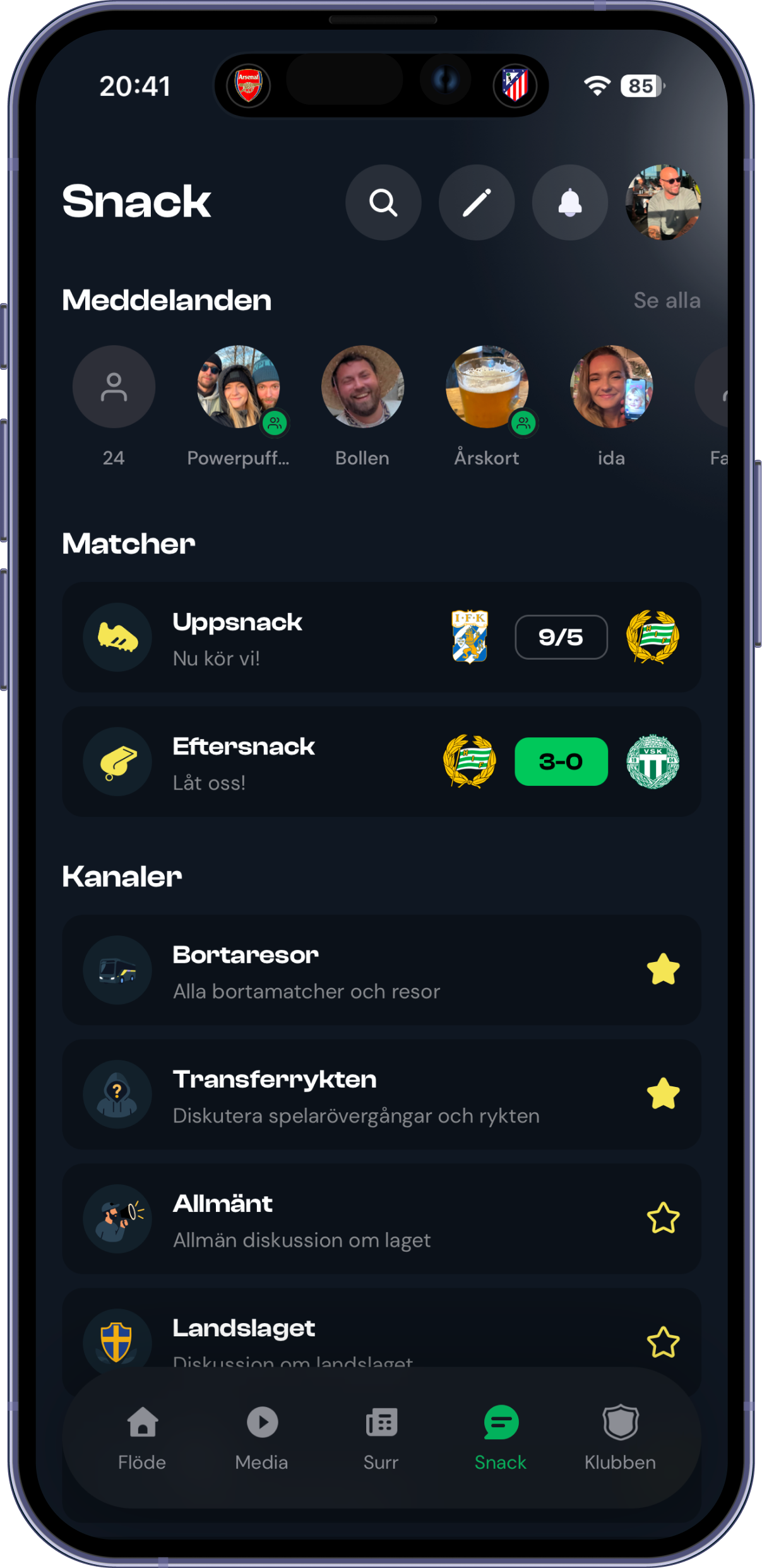 Fanspot matchsnack i telefon